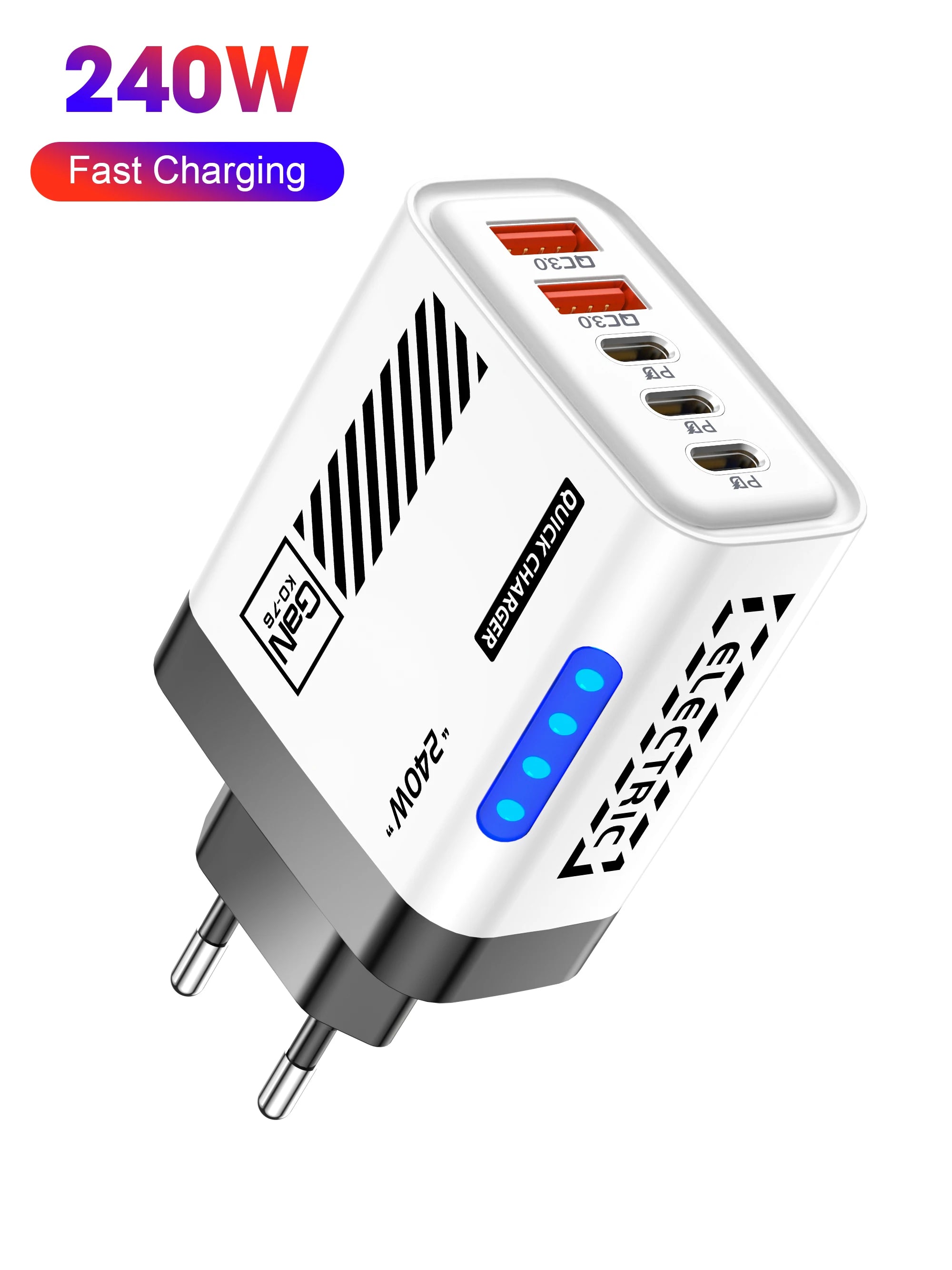 5 Port GaN USB C Charger 240W PD Fast Charging Adapter For iPhone 17 16 15 Pro Samsung Xiaomi Huawei Laptop Desktop PD Charger