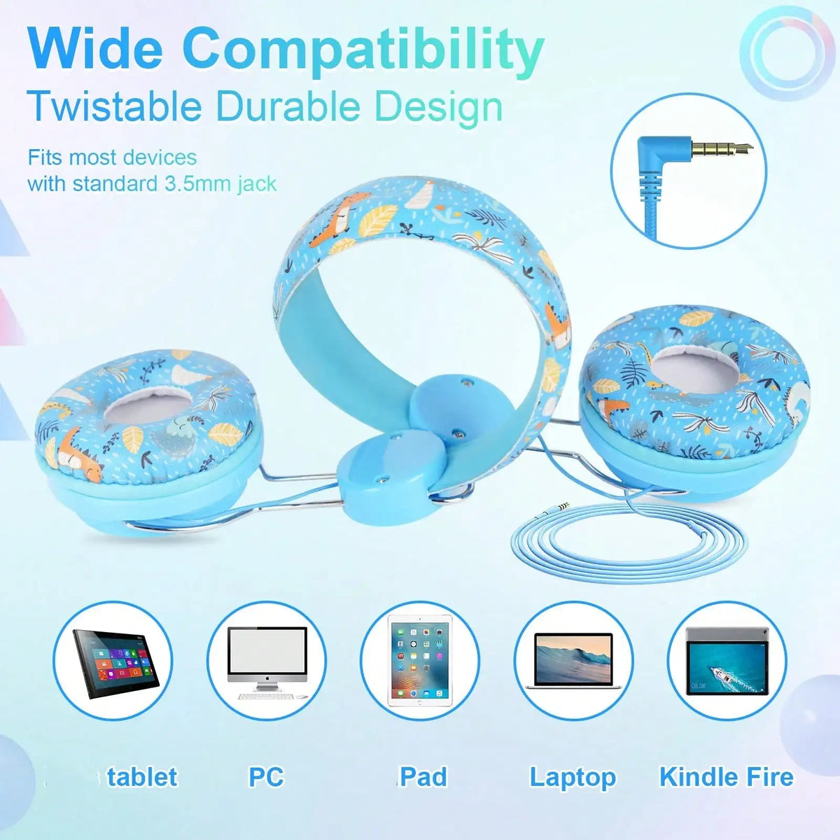 Dinosaurs Kids Headphones with Mic for School/Travel Stereo Sound Over-Ear for Kid Foldable 3.5mm Wired Headphones Kids Gifts