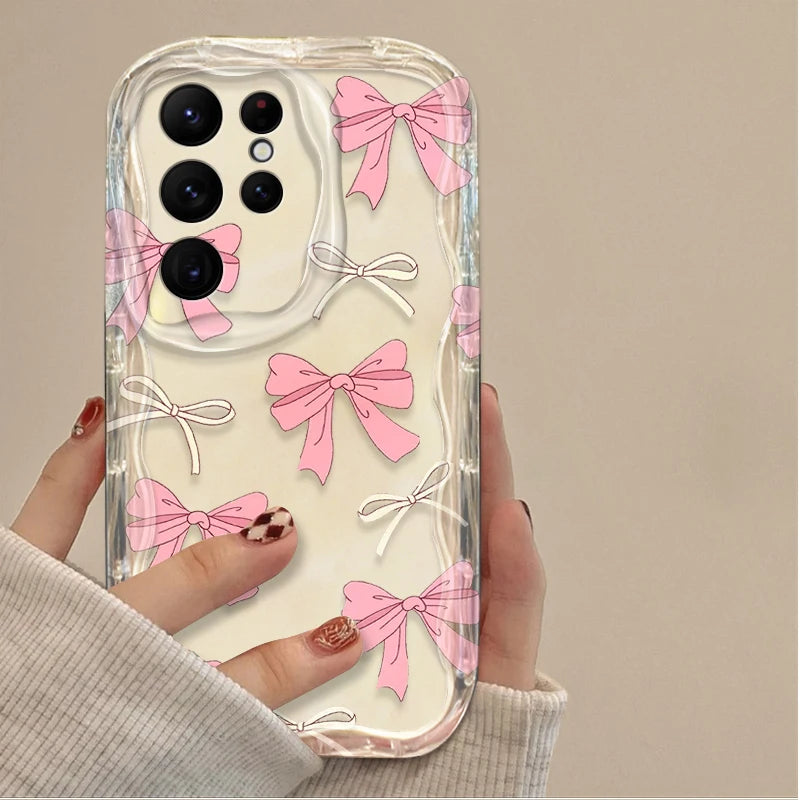 Black Bowknot Heart Phone Case for Samsung Galaxy S26 S25 S24 Ultra S23 S22 S21 S20 Plus FE A56 A55 A54 A35 A16 Silicone Cover