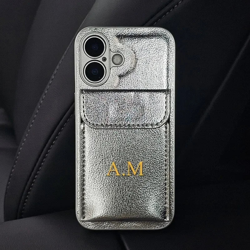Personalised Customized Name DIY Case For iPhone 17 16 15 14 13 12 11 Pro Max Xs Max Air Luxury Leather Card Holder Cover Funda