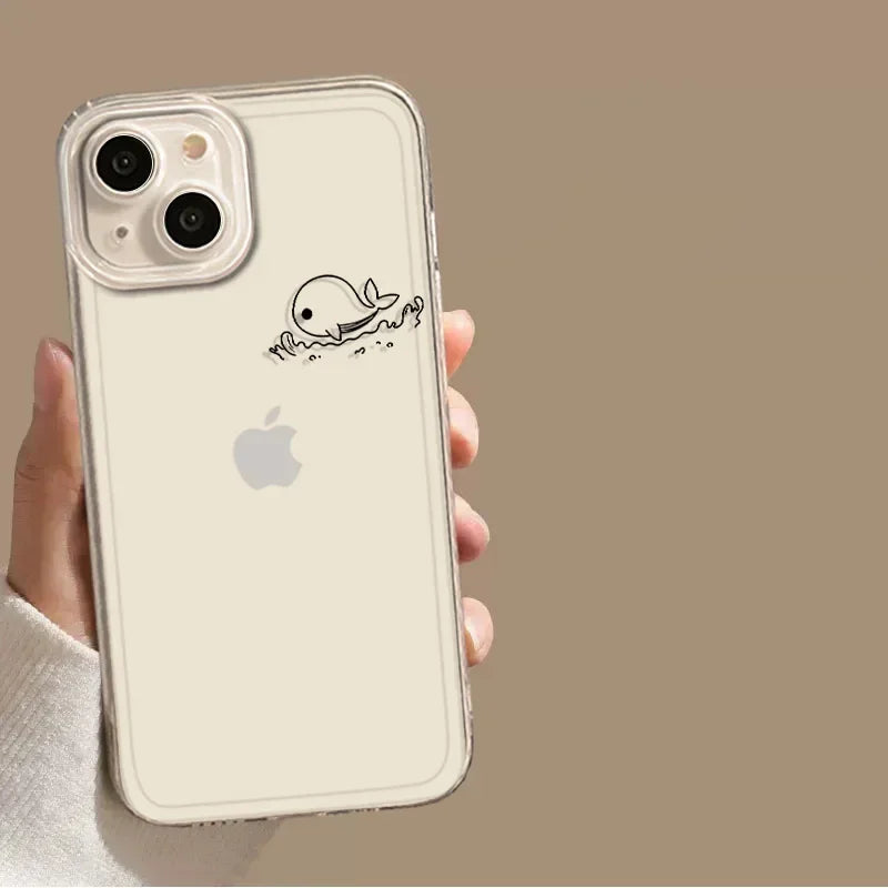 Clear Dolphin Whale Paired Couple Phone Case For iPhone 17 15 14 13 11 12 16 Pro Max Plus Mini 17E SE4 7 8 Lovers Cover Fundas