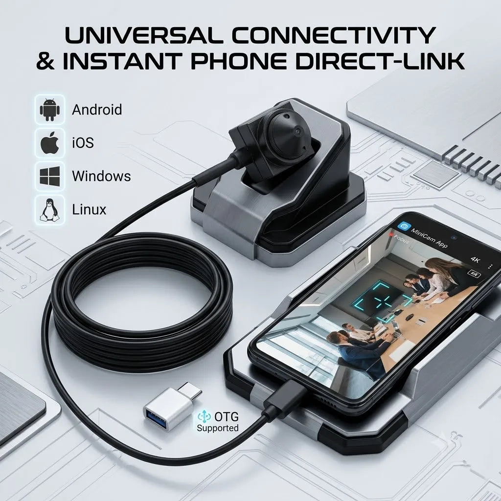 1080P Mini Webcam for Video Call TV, 3.7mm 90° & 2.8mm 120° Lens, USB Type-C Plug Play PC Camera with Mic, 2M Cable Android iOS