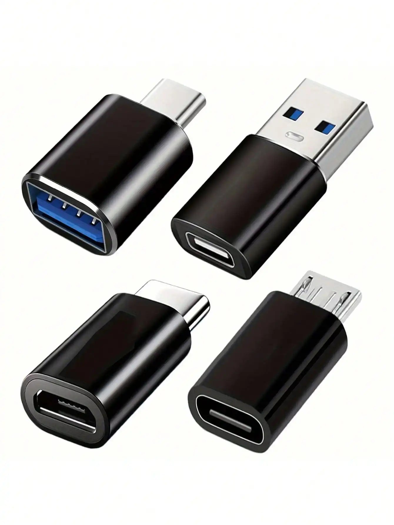 8pcs USB-C Adapter Set: USB 3.0 OTG, Micro USB To USB-C, Fashionable Black Metal Surface - Compatible With MacBook Pro, Smartphones, Laptops, PCs, USB Adapter