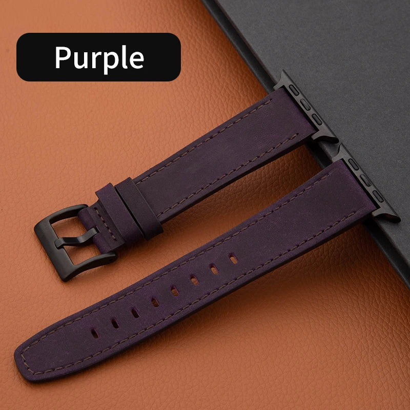 Leather Strap For Apple Watch Band 49mm 44 45 42mm 40 46 38 41mm Crazy Horse Style Bracelet IWatch Ultra Series 10 9 8 7 SE 6 5