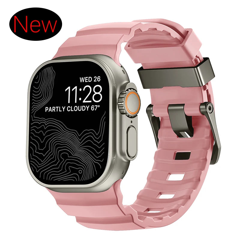Sport Silicone Band For Apple Watch Ultra 2 10 9 8 7 6 SE 5 4 Titanium Metal Bracelet Strap For iWatch 42mm 44mm 45mm 46mm 49mm