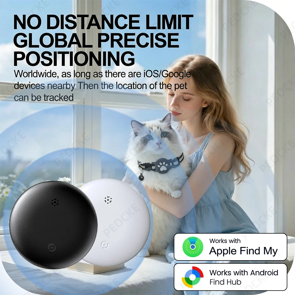 Dual System Pet Smart Tracker Tag With Cat Collar Android/iOS Anti-Lost GPS Tracker Works With Apple Find My /Google Find Hub