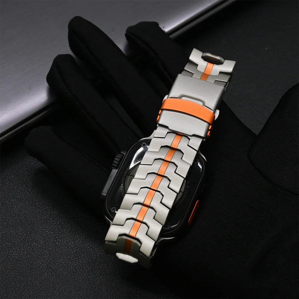 Titanium Strap for Apple Watch Series 12 11 10 46mm Ultra4/3/2/1 49mm Titanium Orange Band for IWatch 9 8 7 45mm 6 5 4 SE 44mm