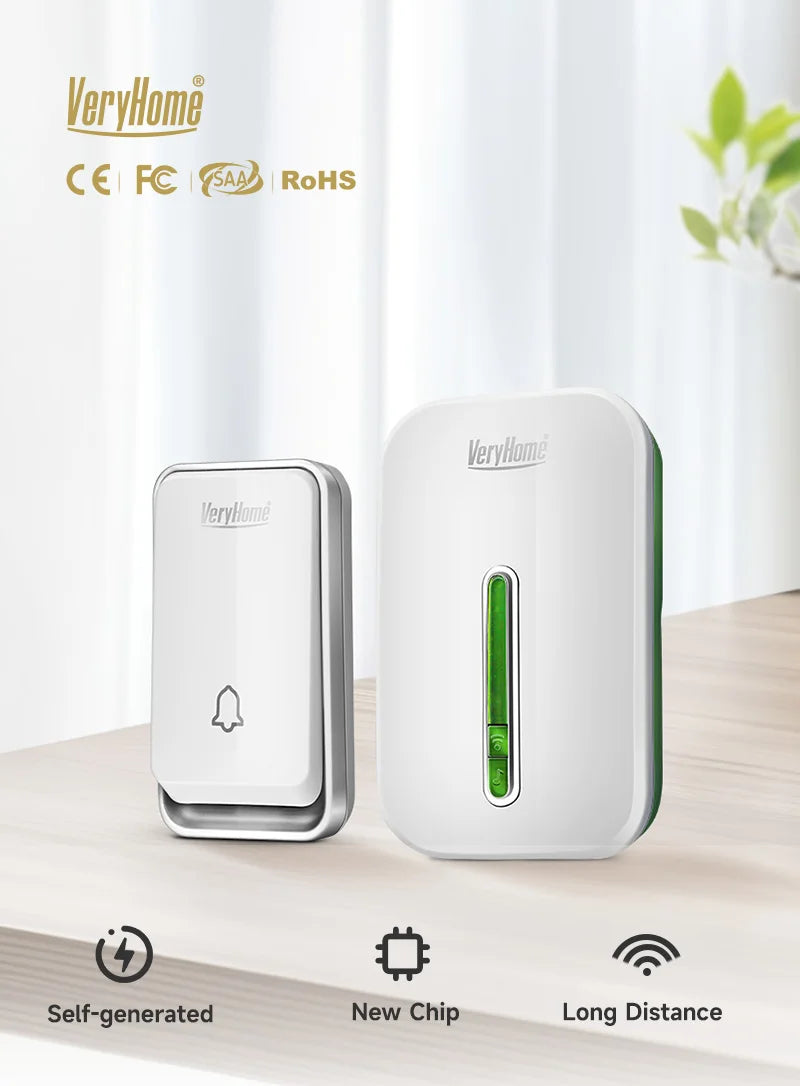 VeryHome Wireless Doorbell Smart Door Bell Home Waterproof Cordless Ring Dong Chime House Call  220V timbre casa calling button