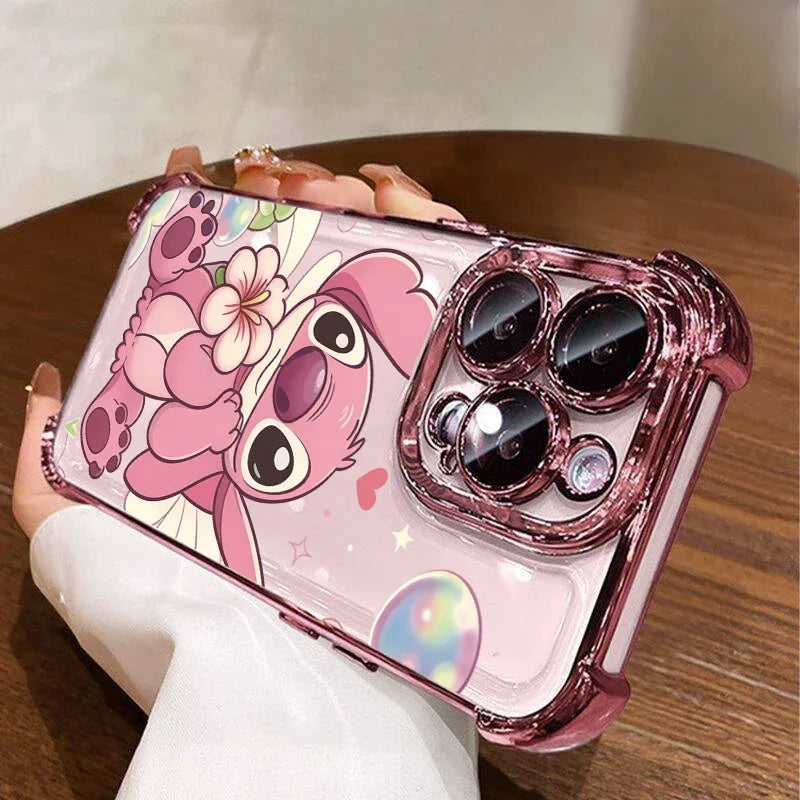 Cartoon Stitch Phone Case For IPhone 17 16 15 14 13 12 Pro Max Plus 16E Fashion Clear Shockproof Plating Cover