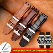 For SWATCH Bracelet YOS440 449 401G 447 448 23mm Genuine Leather + Silicone Watchband Men Black brown Steel Clasp Watch Strap