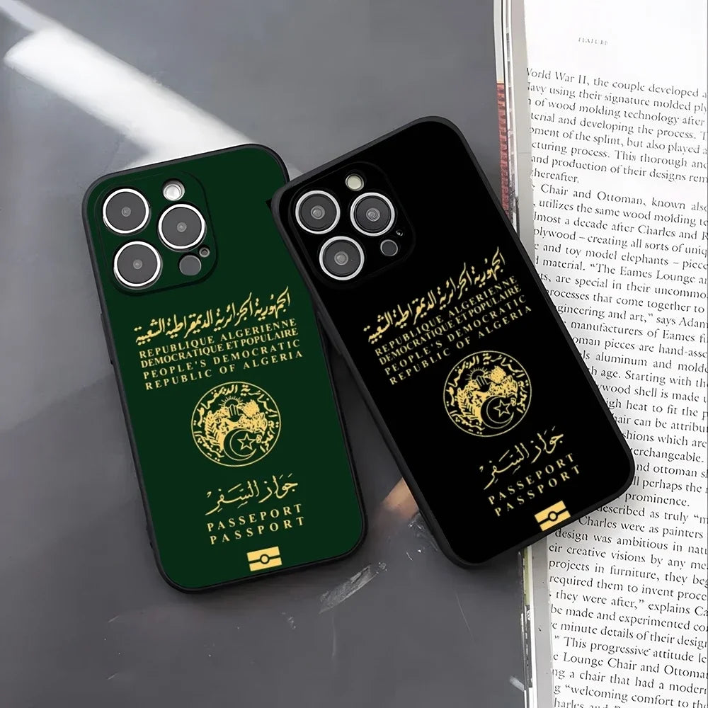 Algeria Map Flag Passport Phone Case For iPhone 17 16 15 11 12 14 13 Pro Max Mini XS XR 7 Plus 17E Air Shockproof Silicone Cover