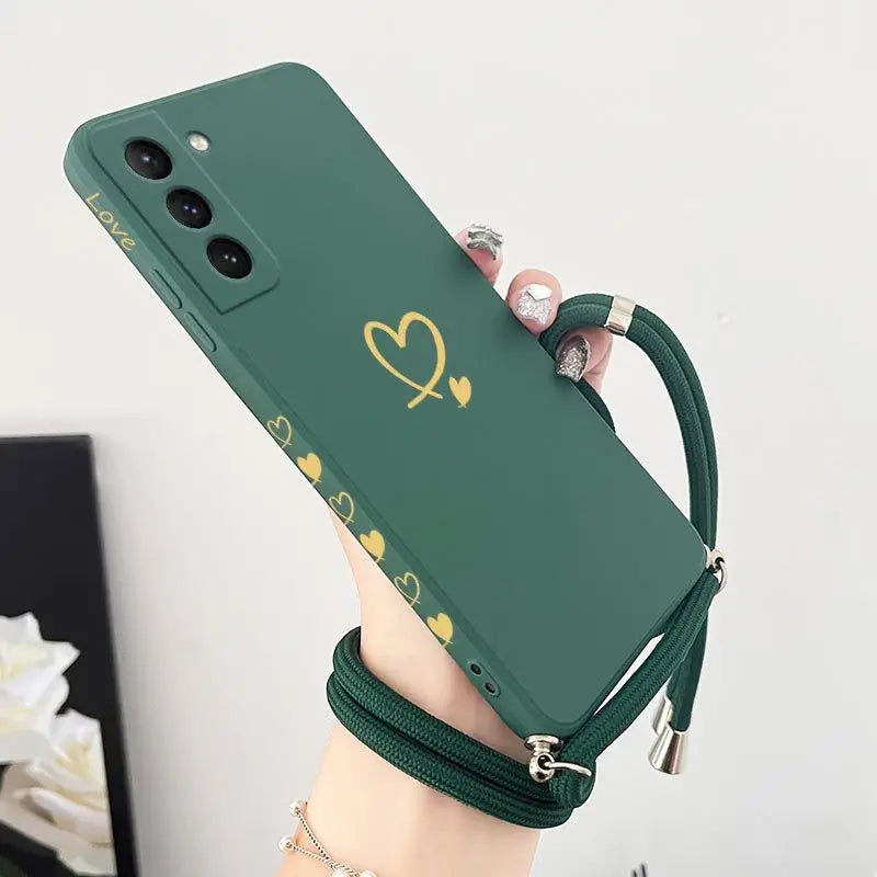 Gemini Love Crossbody Lanyard Silicone Phone Case For Samsung Galaxy S23 S22 S21 S10 S9 S8 Plus Note 20 ultra 10 Plus Cover