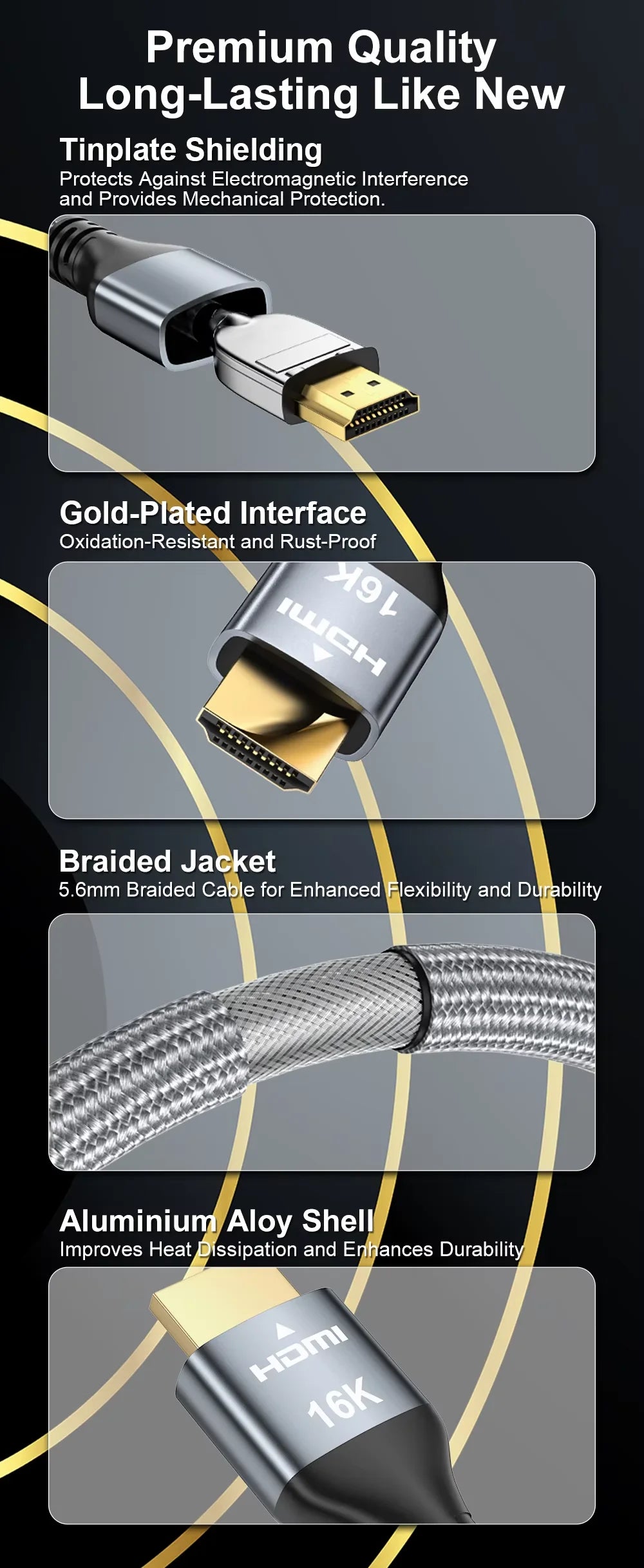 16K HDMI 2.2 Cable, 8K@120Hz HDMI Cable 10FT/3M for HDTV Box Projector PS5 Ultra High Speed Computer Cable