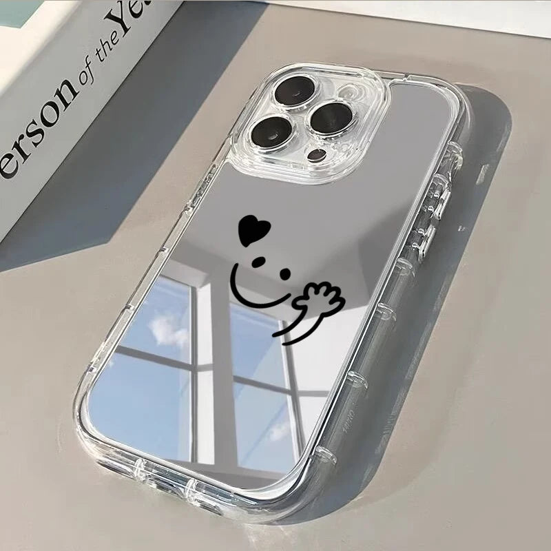 Red Heart Smile Creative Shockproof Mirror Phone Case For iPhone 17 16 15 14 Pro Max 13 12 11 Pro XR XS 7 8 Plus 16E Girl Cover
