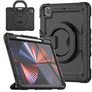 for iPad Pro 12.9'', Military Grade Shockproof Protective Silicone Cover 360 Folding Handle Grip + Handle Shoulder Strap