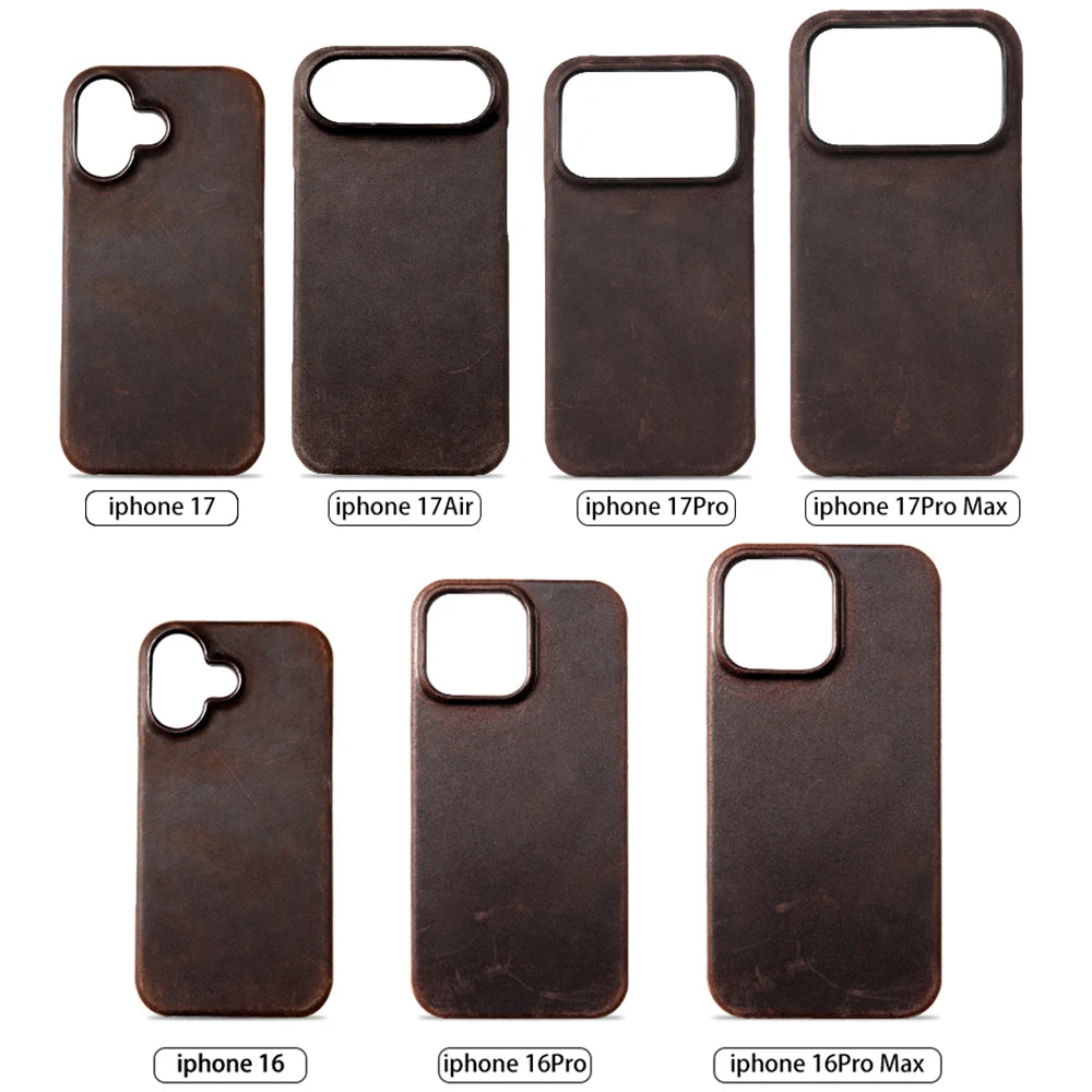 for Magsafe Case for iPhone 17 15 16 18 Pro Max Air 18Pro 17Pro Retro Luxury Genuine PULL-UP Leather Magnetic Phone Back Cover