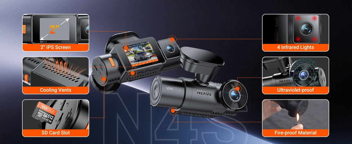 Vantrue N4S DashCam 3 Channel WiFi STARVIS 2 2.7K+1440P+1440 Waterproof Rear Camera HDR IR Night Vision GPS 24h Packing Mode