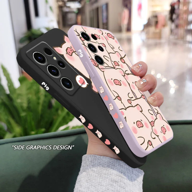 Cute Pink Pig Phone Case For Samsung Galaxy S25FE S24 S23 S22 S21 S20 S10 S10E Ultra Plus FE Note 20 Ultra 10 Plus Cover