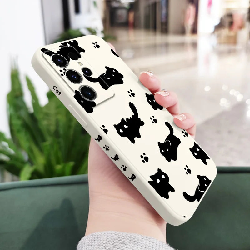 Nifty Black Cat Phone Case For Samsung Galaxy S25 S24 S23 S22 S21 S20 Ultra FE S10 S10E Plus Note 20 Ultra Silicone Cover