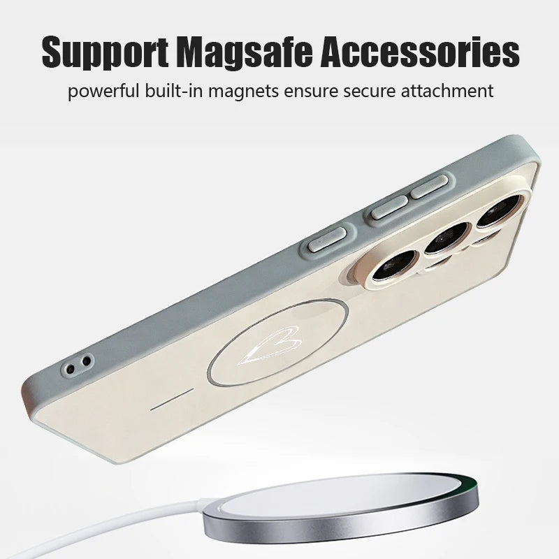 Love Heart Print Magnetic Phone Case For Samsung Galaxy S26 S25 S24 S23 Ultra S25 FE A57 A37 A17 A56 A55 A36 A16 A15 5G PC Cover