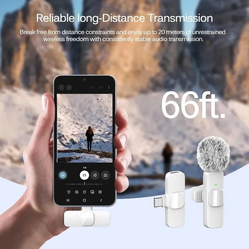 Wireless Lavalier Microphone Mini Lapel Mic with Noise Cancellation for iPhone/Android USB-C Video Podcast Vlog Recording