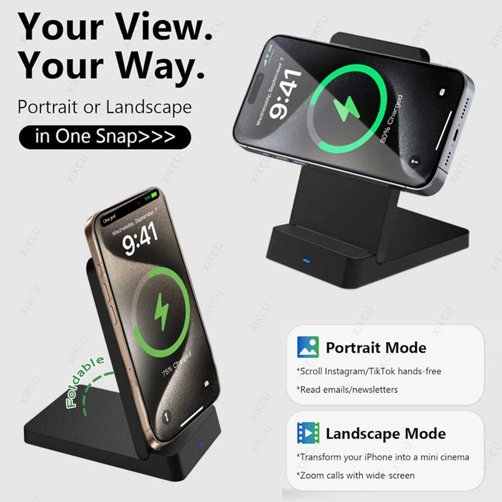 Foldable Magnetic Wireless Charger Phone Holder Stand For Magsafe iPhone 17 16 15 14 13 12 Pro Max Samsung Fast Charging Station