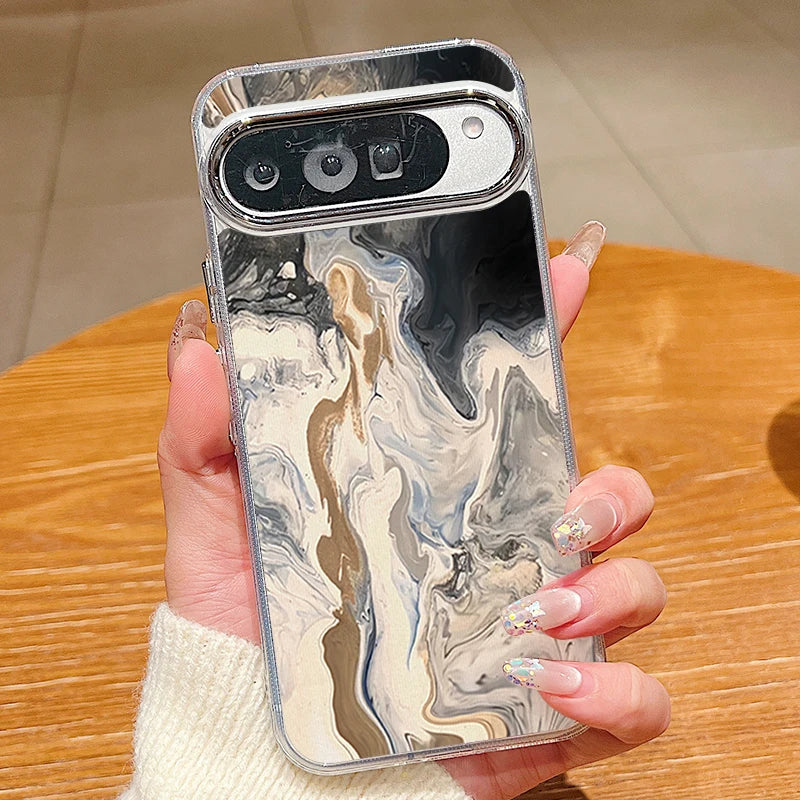 Colored Marble Print Phone Case For Google Pixel 10 9 Pro XL 10 9 8 7 Pro 9A 8A 7A Shockproof Plating Soft TPU Transparent Cover