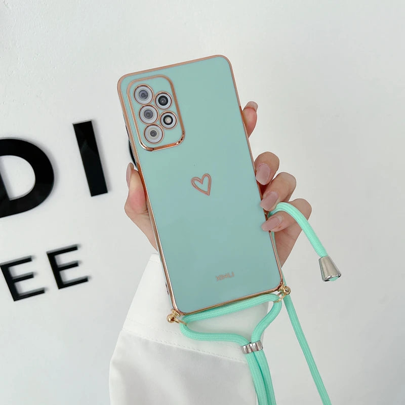 Crossbody Lanyard Strap Plating Case For Samsung Galaxy A53 A73 A33 A52 A52S A72 A32 A51 4G 5G S22 S21 S20 Fe Plus Ultra Cover