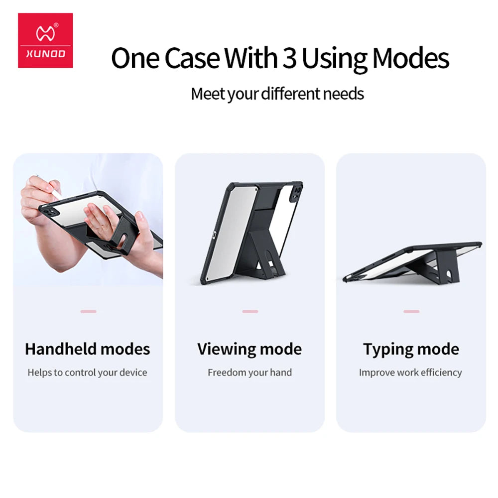 Xundd Tablet Cases For iPad Air iPad Pro 11 13 inch 2024 Shockproof Bumper Protective Case Transparent Back Cover With Holder