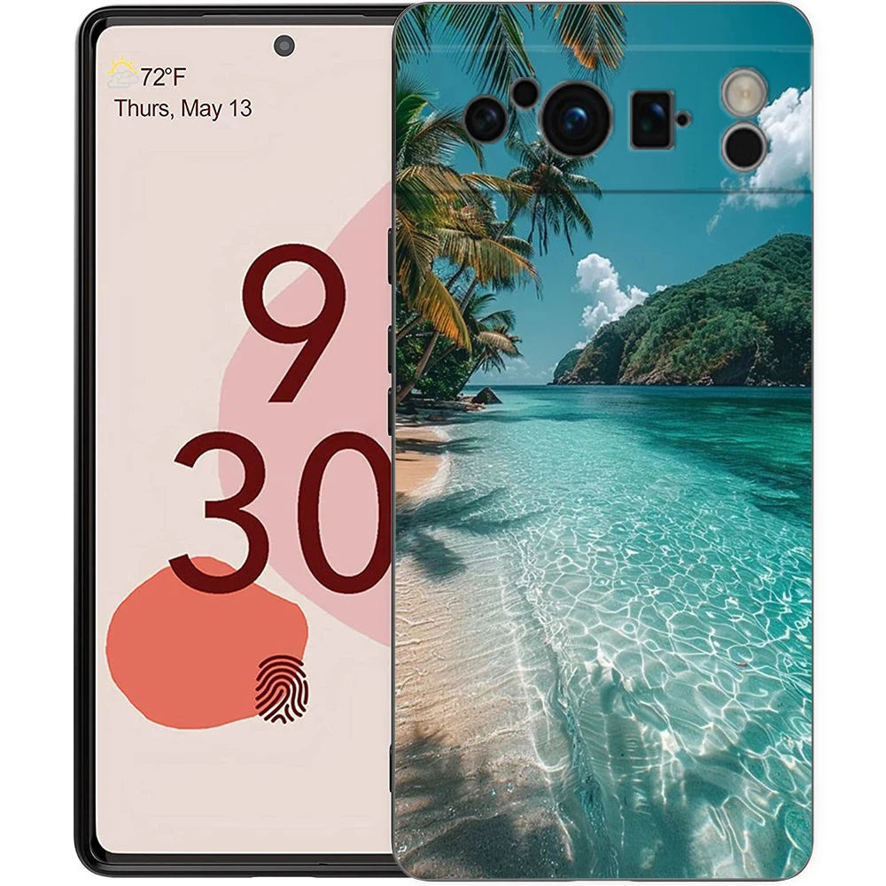 Summer Beach Scene at Sunset on sea Palm Tree Phone Case For Google Pixel 9 8 7 6 Pro XL 8A 7A 6A TPU Shell Shockproof Cover