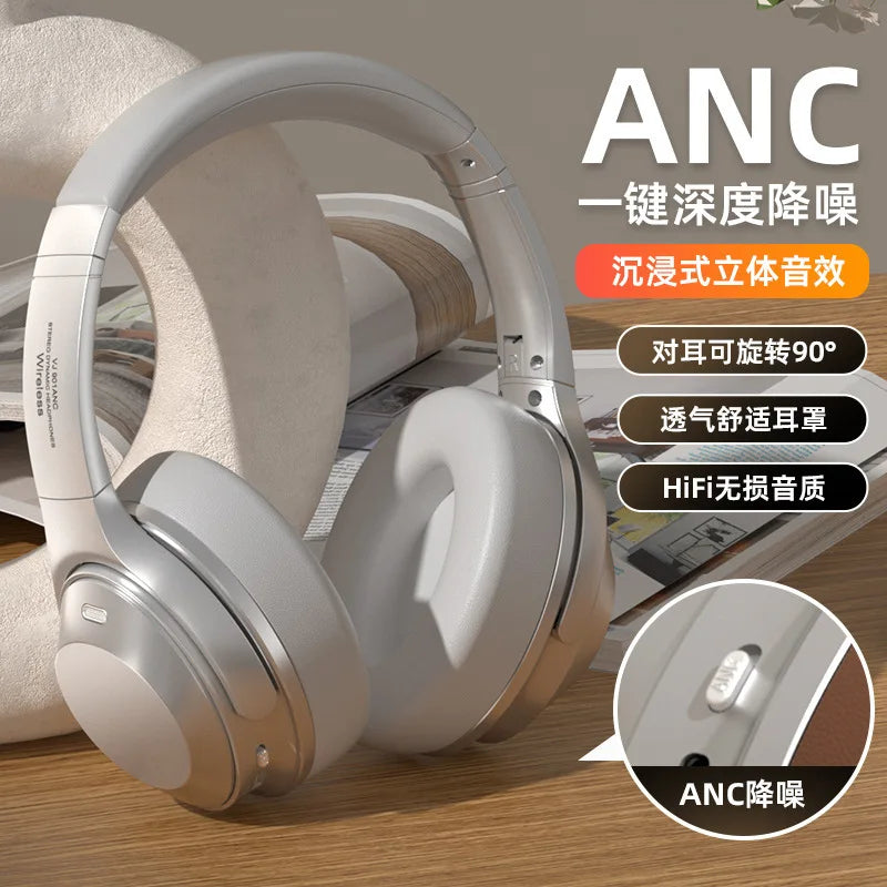 ANC Headphones Bluetooth 5.3 Over Ear Earphones Wireless Hi-Fi Stereo Headset with Mic 35H Playtime Type-C AUX Foldable Design