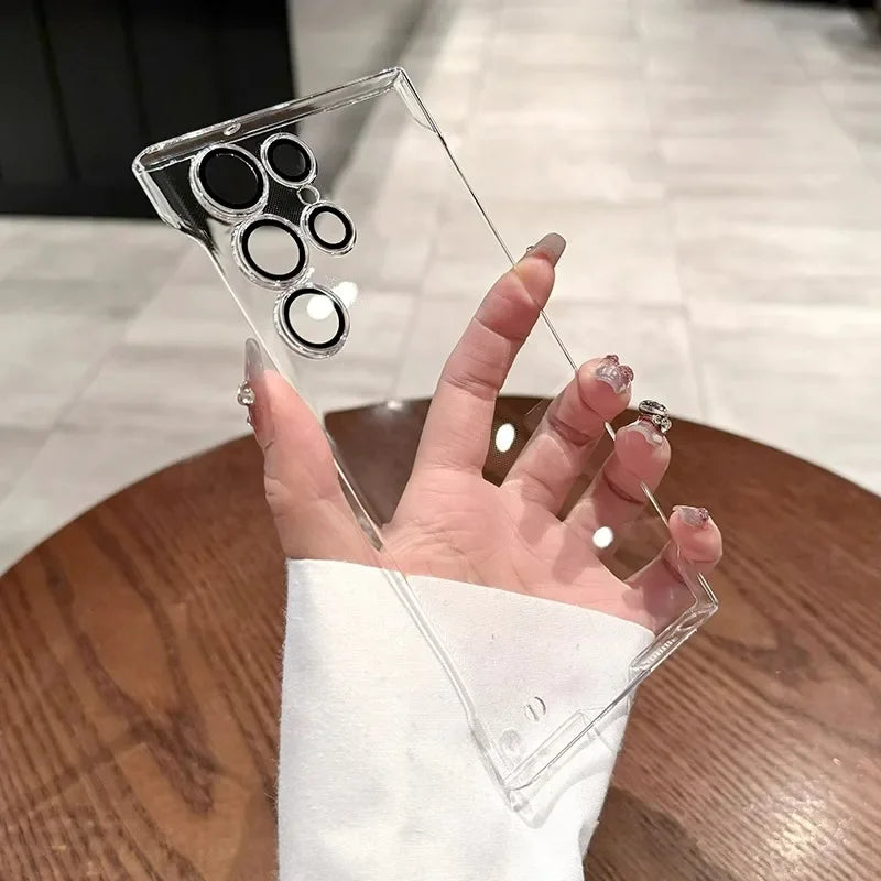 Luxury Plating Frameless Case For Samsung Galaxy S26 S25 S24 Ultra S23 Thin Transparent Camera Lens Protection Shockproof Cover