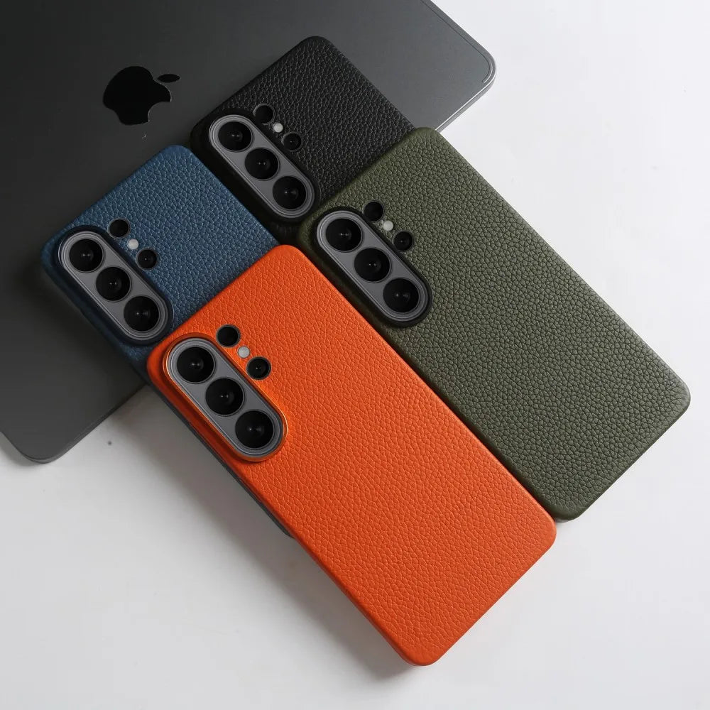 Genuine Leather Cases Magnetic Wireless Charging Lychee Pattern For Samsung Galaxy S26 Ultra S25 S24 S23 S22 S21 S20 Back Cover