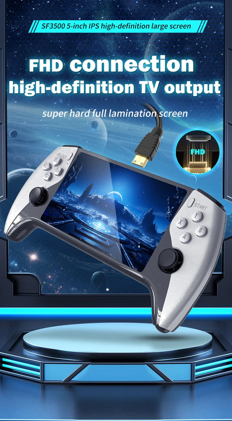 Multifunctional 5 Inch IPS HD Retro Handheld Game Console SF3500 Support Multi-System with FHD Port& Dual Core,256GB Expandable