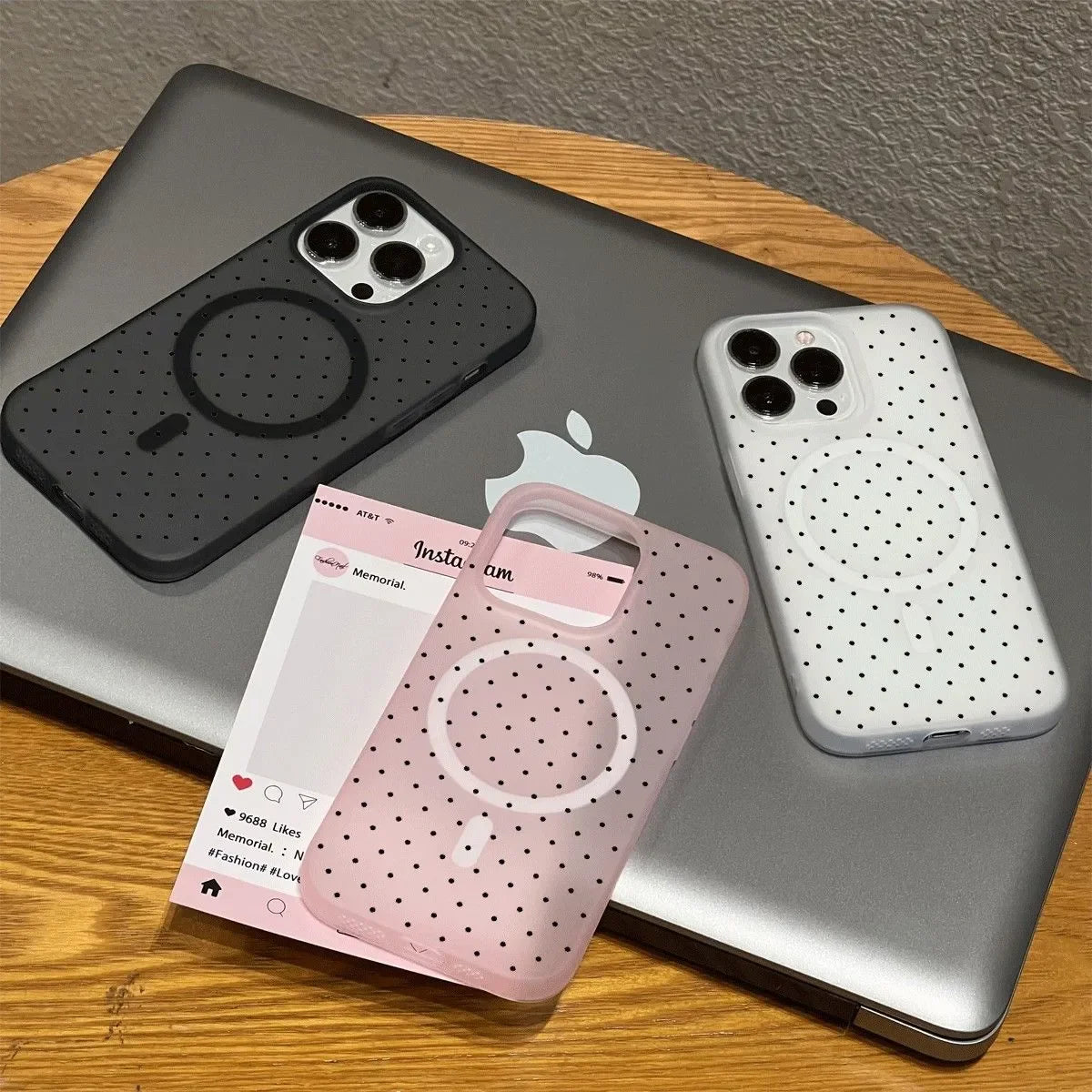 Black Polka Dot For Magnetic Wireless Charging Phone Case For iPhone 17 16 15 14 13 12 11 Pro Max PLUS 17air 16e Matte Cover