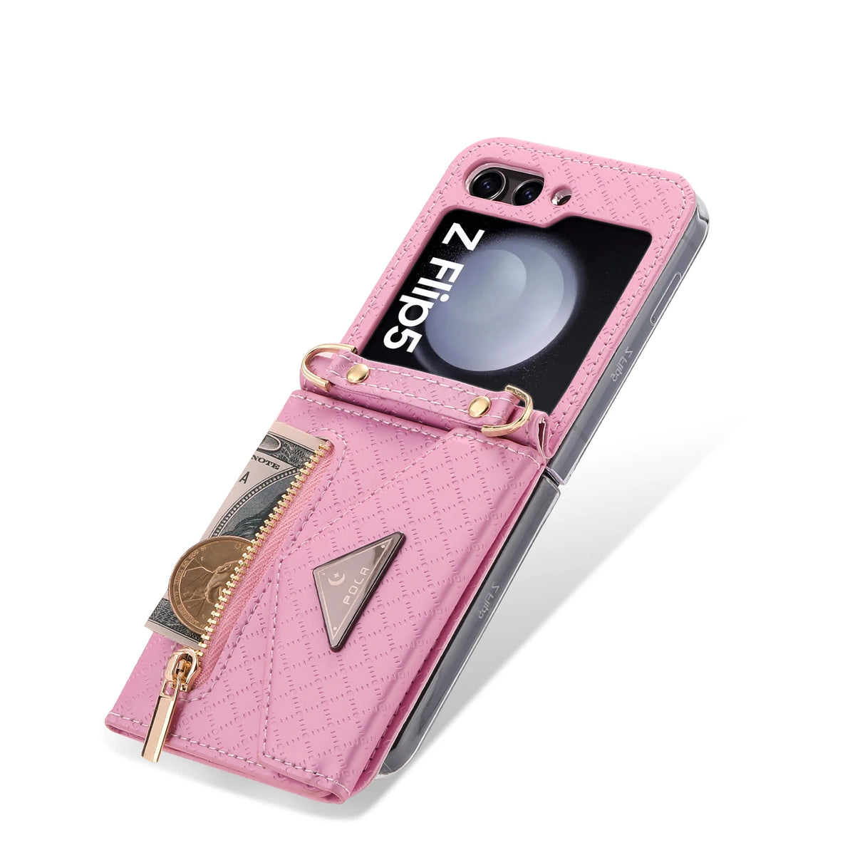 Zipper Leather Case For Samsung Galaxy Z Flip 8 7 FE 6 5 4 3 Flip8 Card Holder Wrist Strap Handbag Magnetic Folio Wallet Cover
