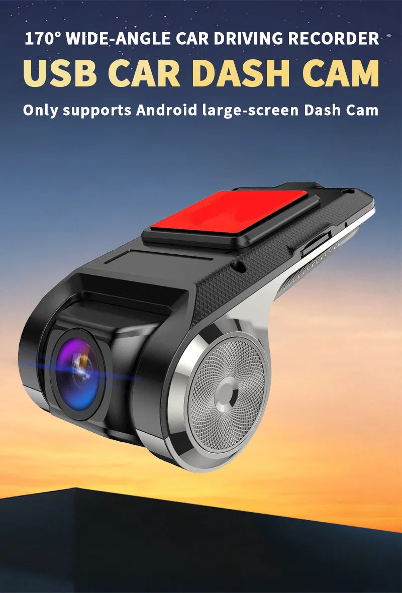 720P USB Dash Cam with ADAS & 170° Wide Angle – HDR/WDR Night Vision for Android Car Player