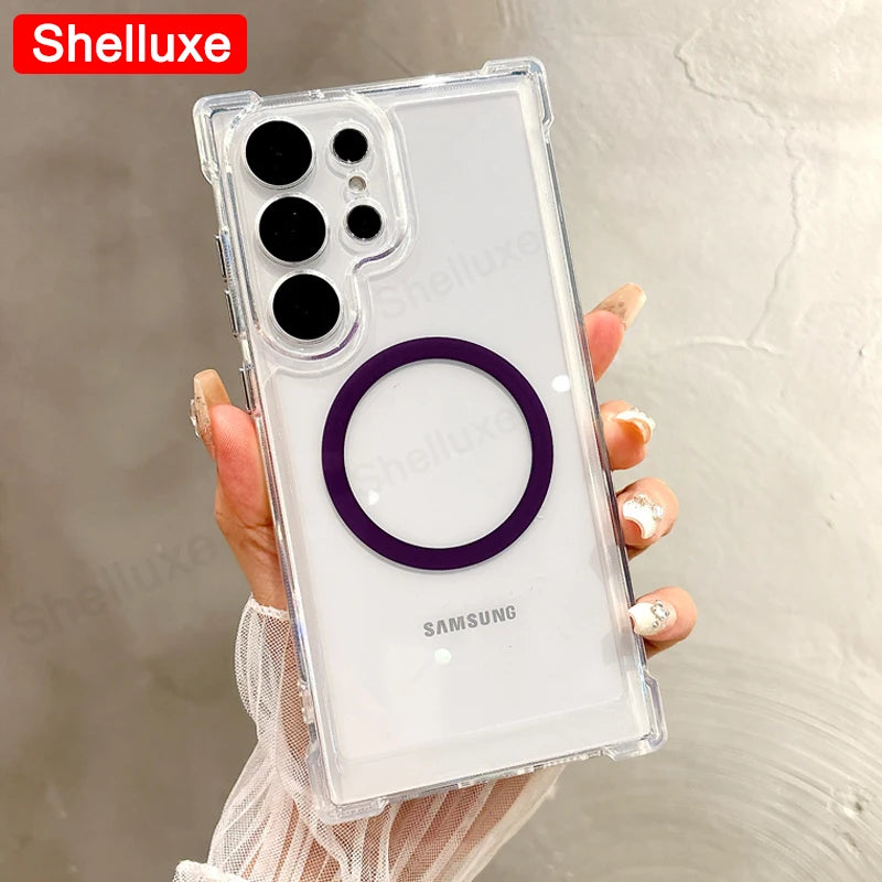 Transparent Armour Magnetic Case Shelluxe For Samsung Galaxy S26 S25 Ultra S24 S23 S22 Plus Luxury Corners Protector Phone Cover