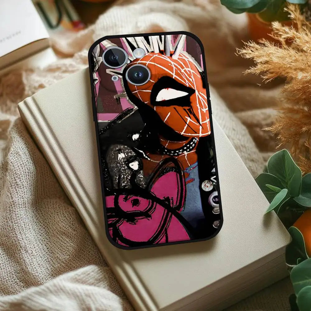S-Spiderman Punk Style Phone Case For IPhone 1716 15 14 13 Pro Max 11 12 Mini X Xs XR Black Silicone Cover