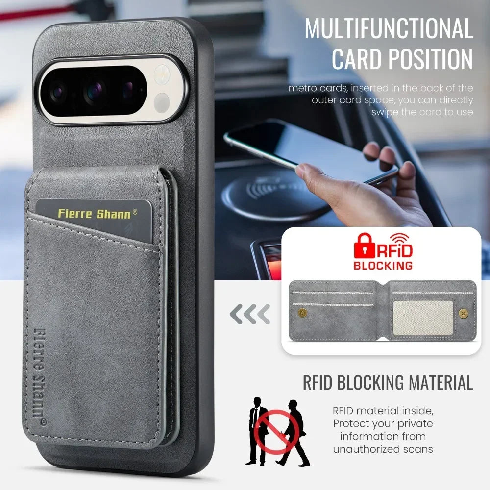 Detachable 2 in 1 Leather Wallet For Google Pixel 9 8 7 9A 8A 7A XL Pro Phone Case Card Holder For Magsafe Magnetic Cover