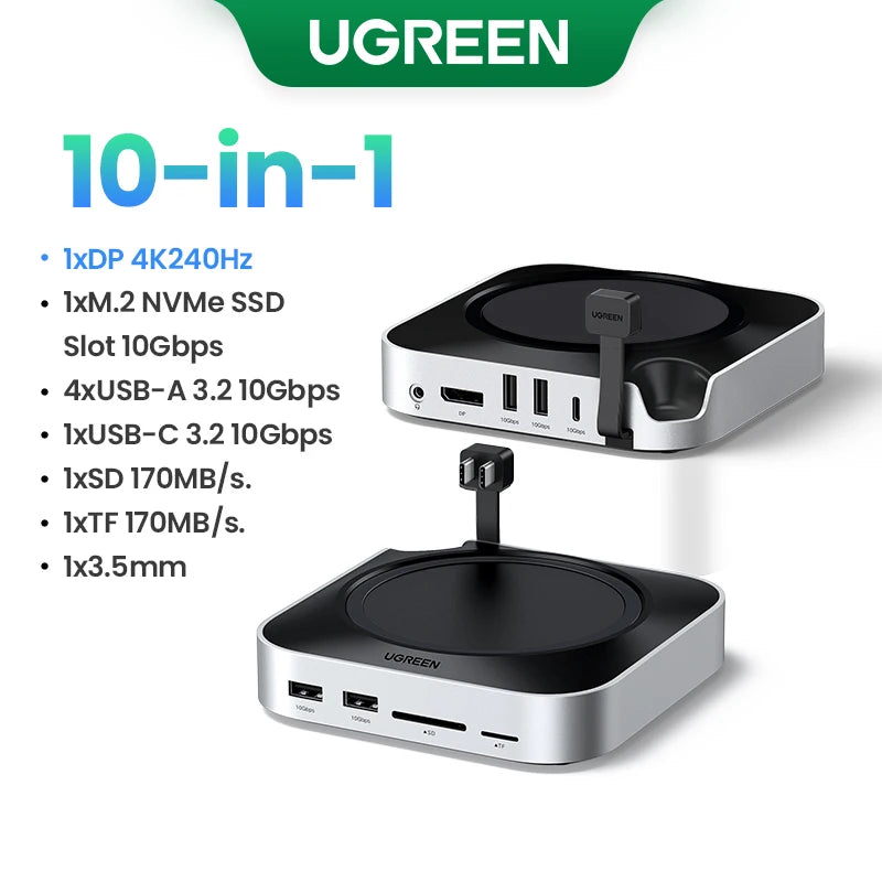UGREEN Mac Mini Docking Station USB HUB Type-C to DP 4K240Hz M.2 NVMe SSD Slot 10Gbps SD&TF 3.5MM for Mac Mini M4/M5Pro/M6Stand