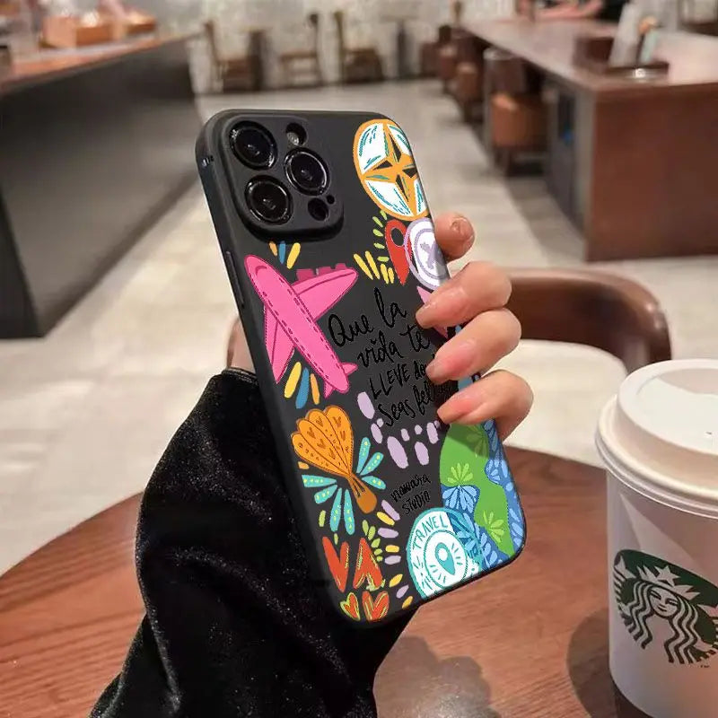 Graffiti Travel Airplane Pattern Phone Case For iPhone 17 16 Pro Max 11 13 12 14 15 16 7 8 Plus XS Max XR X 16E Air Cases Cover