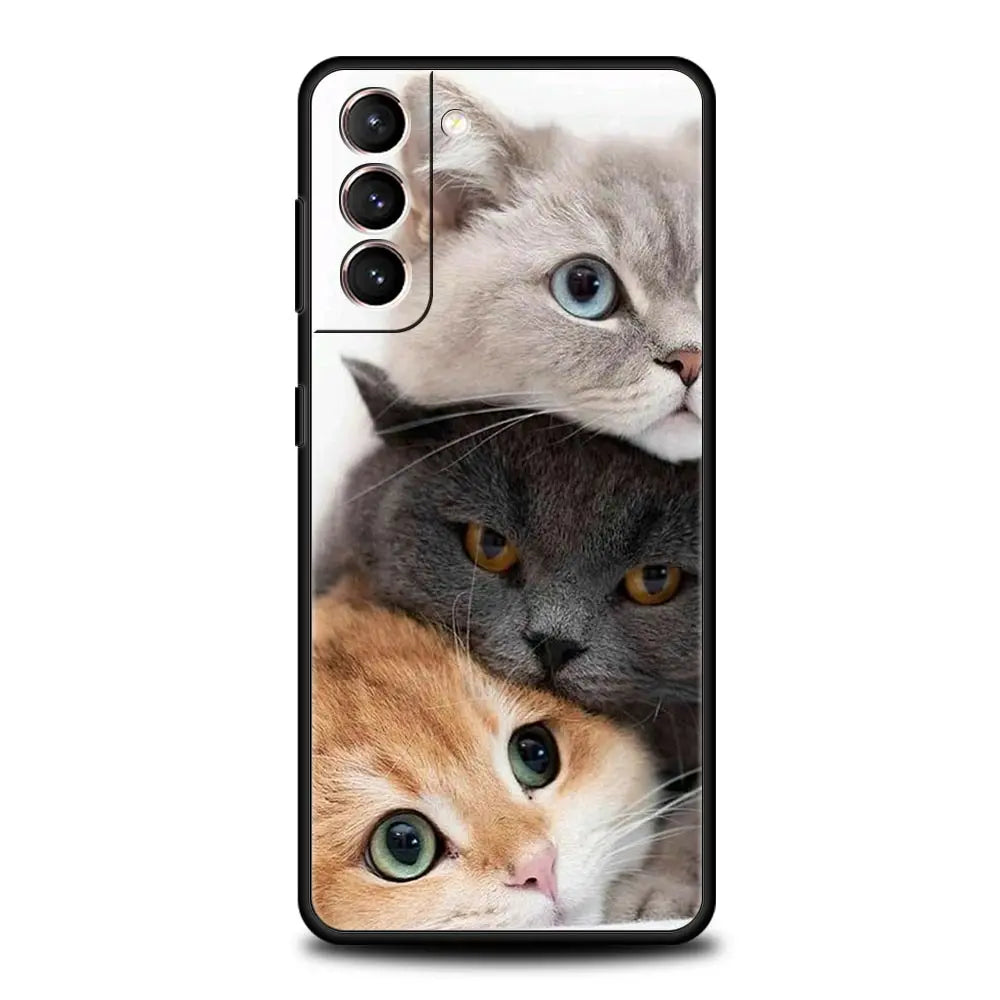 Kawaii Love Cat Phone Case For Samsung Galaxy S25 Edge S24 S23 S22 S21 Ultra S20 FE 5G S10 S10E S9 Plus Soft TPU Cover