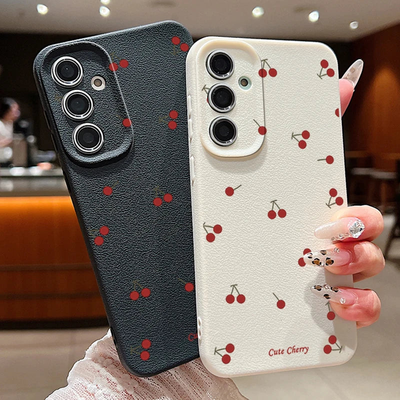 Red Cherry Case For Samsung Galaxy S25 Edge S26 S24 S23 S22 Ultra Plus S25 S24 FE A57 A37 A17 A56 A55 A36 A15 A16 Silicone Cover