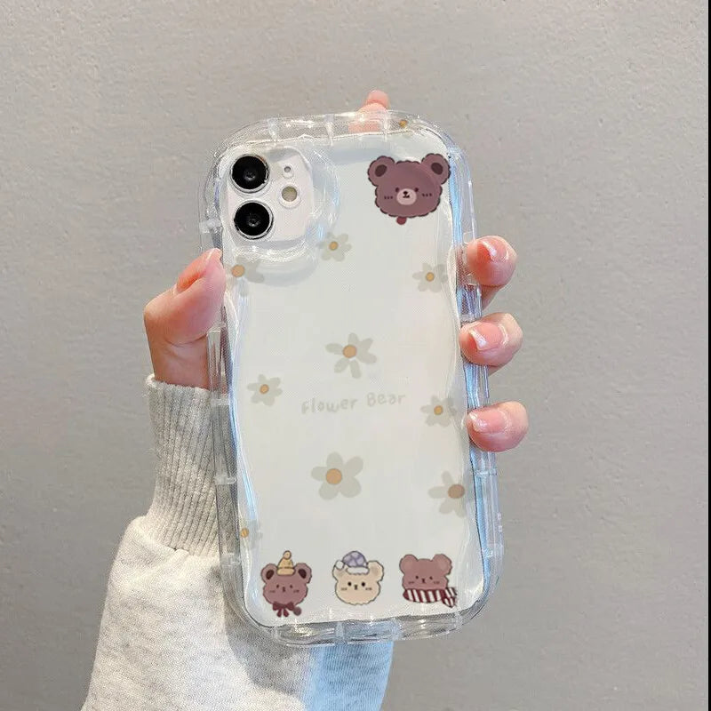 Cute Sweet Bow Bear Case For Samsung Galaxy S25 Ultra S22 S21 S20 Plus S21FE S20FE S25FE A31 Cartoon Silicone Wave Side Cover