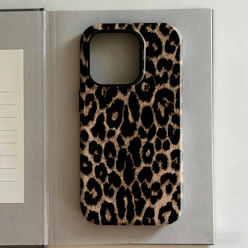 Clmj Swag Retro Leopard Print Phone Case for iPhone 17 17e 16e 16 15 14 13 12 11 X XS XR XSMAX 7 8 Air Pro Max Plus Double-layer