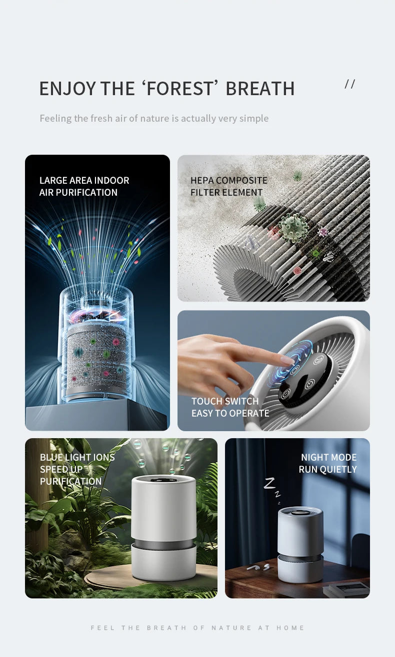 ZNLYRION Mini Desktop Air Purifier HEPA Activated Carbon Filter Negative Ion Blue Light Purification 2 Speed Wind Aroma Function Remove Formaldehyde Smoke Odor Dust