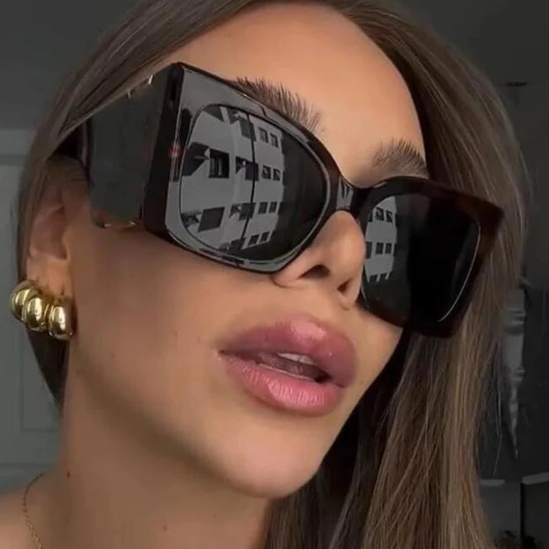 Retro Oversized Sunglasses For Women Men Vintage Brand Designer Square Thick Frame Wide Legs Sun Glasses Shades UV400 Protection
