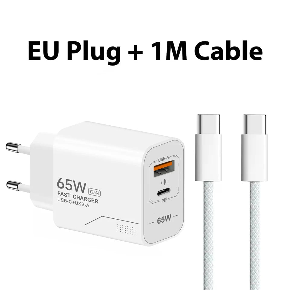 USB 65W Fast Charging Charger Type C High Speed Charge Mobile Phone Wall Adapter For iPhone Honor Xiaomi Huawei Samsung Oneplus