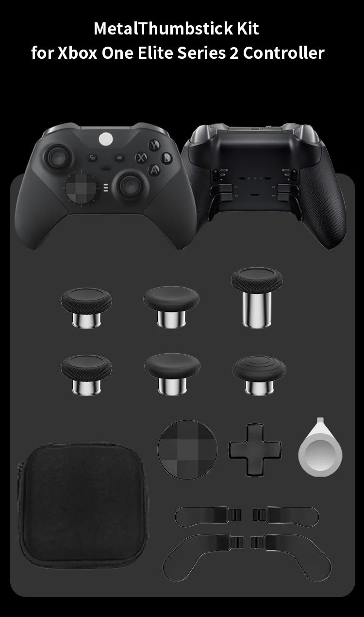 Suitable for Xbox Elite Series 2 Controller 14 in 1 Metal Accessories, Different Height Joysticks and Back Keys - Black Metal SE